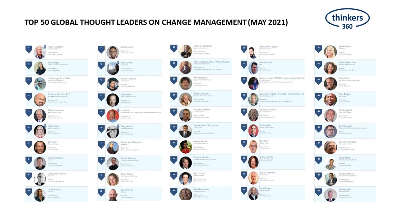 Top 50 Global Thought Leaders and Influencers on Change Management (May 2021) | Thinkers360
