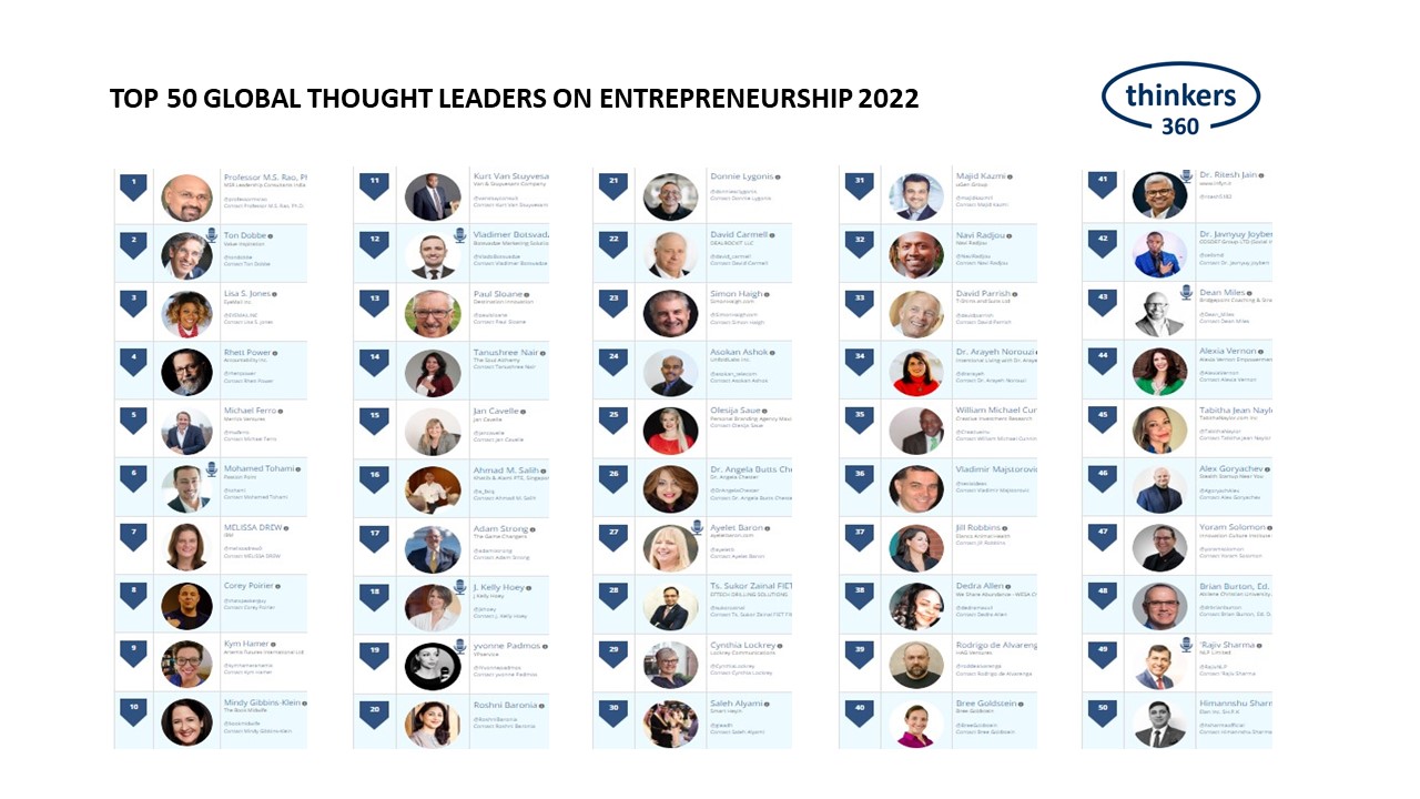 Top 50 Global Thought Leaders and Influencers on Entrepreneurship 2022