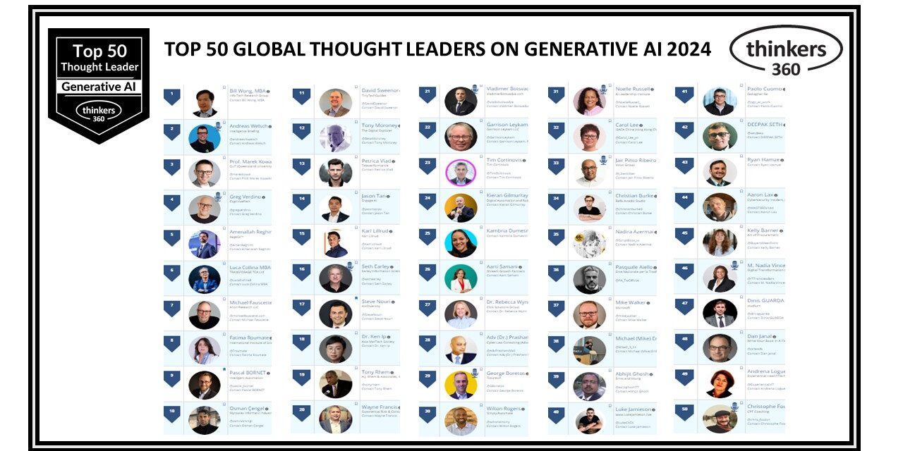 Top 50 Global Thought Leaders and Influencers on Generative AI 2024 Top 50 Global Thought Leaders and Influencers on Generative AI 2024