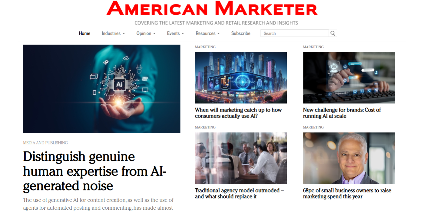 Thinkers360 Founder Nicholas Evans Published in American Marketer on Distinguishing Human Expertise from AI-Generated Noise Thinkers360 Founder Nicholas Evans Published in American Marketer on Distinguishing Human Expertise from AI-Generated Noise